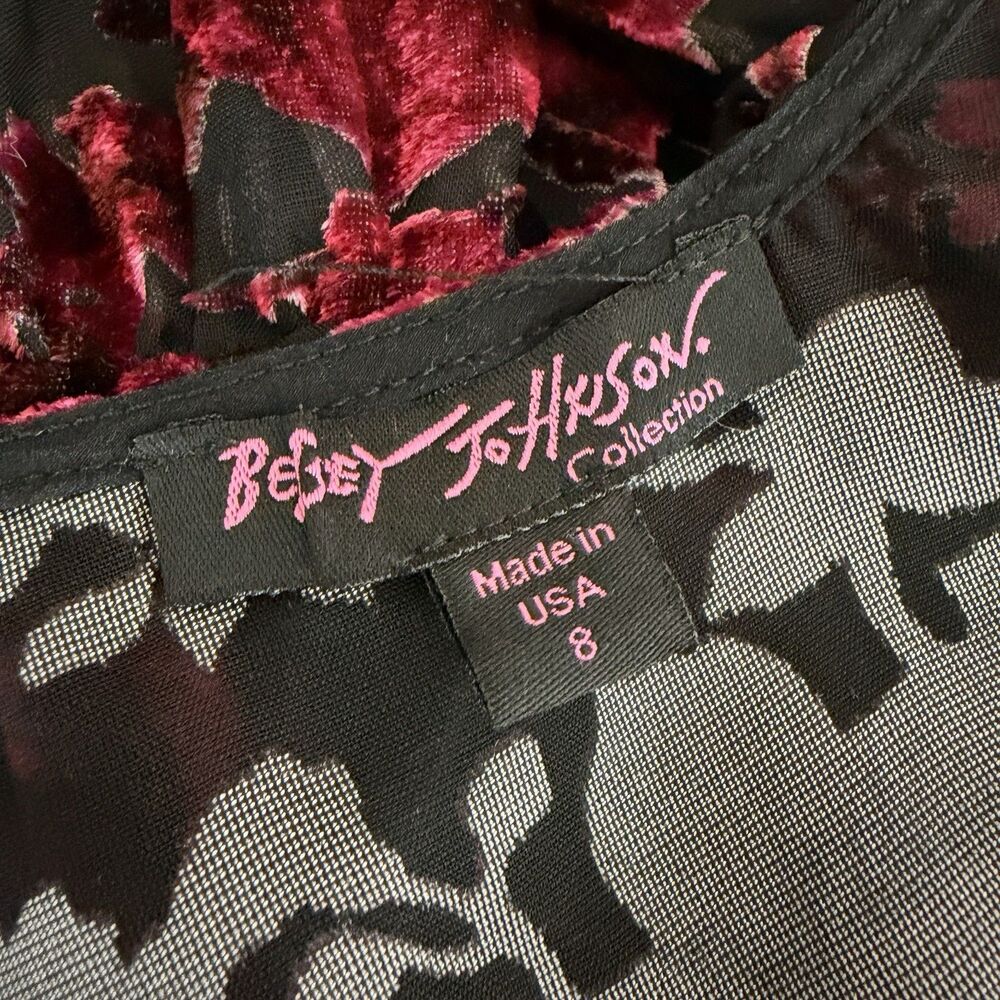 Betsey Johnson Collection! Classic Tiered Vintage Dress Velvet Roses 8 USA Sheer - Picture 6 of 6